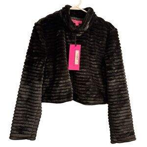 Betsey Johnson Ribbed Faux Fur Coat - Black NWT